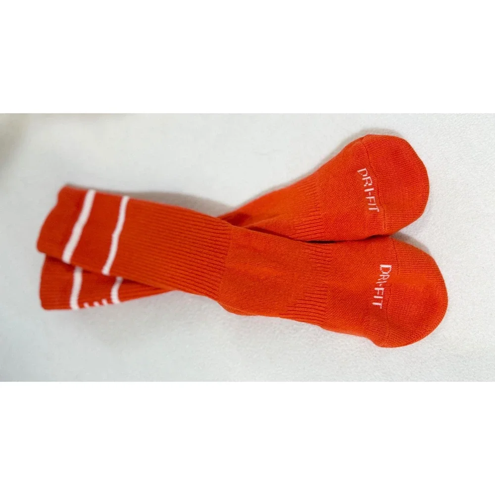 Nike Dri-FIT Crew Socks Orange White Striped Athletic Mens Performance Training